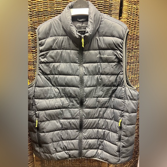 Eddie Bauer- Mens Puffer Charcoal Grey Full Zip‎ Vest-XXL
